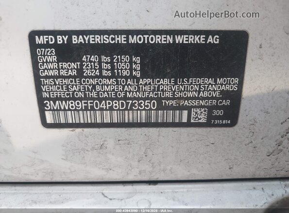 3MW89FF04P8D73350 2023 BMW 3 SERIES White Widok komory silnika