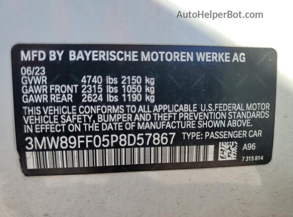 3MW89FF05P8D57867 2023 BMW 3 SERIES White Engine compartment view