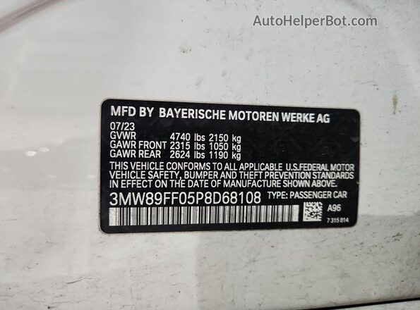3MW89FF05P8D68108 2023 BMW 3 SERIES Белый Вид наклейки с VIN-кодом