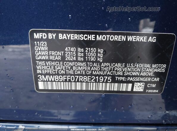 3MW89FF07R8E21975 2024 BMW 3 SERIES Dark Blue ძრავის განყოფილების ხედი
