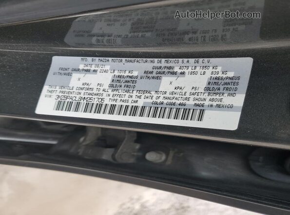 3MZBPACL8MM251705 2021 MAZDA 3 Gray Вид підкапотного простору
