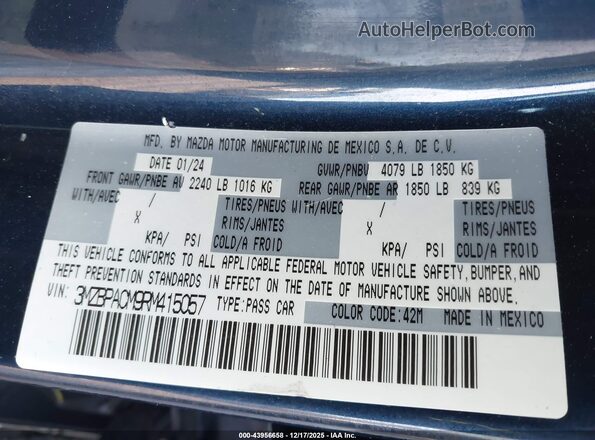 3MZBPACM9RM415057 2024 MAZDA 3 Синий Вид подкапотного пространства