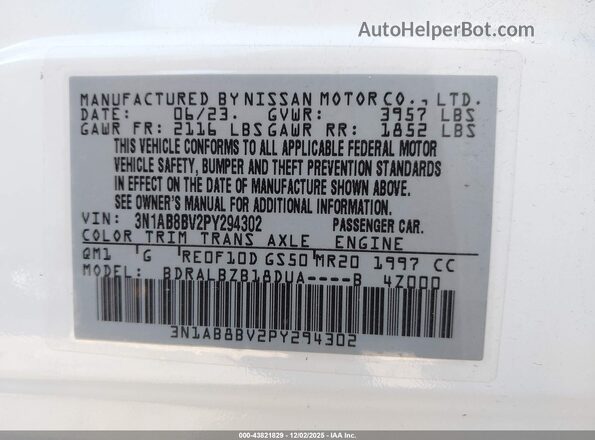 3N1AB8BV2PY294302 2023 NISSAN SENTRA White Вид підкапотного простору