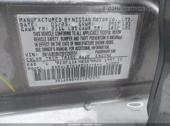 3N1AB8BV2SY292591 2025 NISSAN SENTRA Серый Вид подкапотного пространства