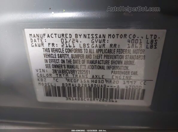 3N1AB8CV8RY282561 2024 NISSAN SENTRA Gray 