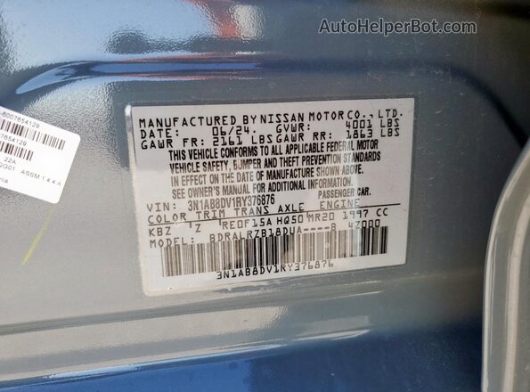 3N1AB8DV1RY376876 2024 NISSAN SENTRA Blue VIN კოდის სტიკერის ხედი