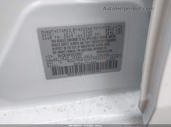 3N1CB7AP3JY238401 2018 NISSAN SENTRA Black Widok komory silnika