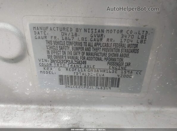 3N1CE2CP2JL368349 2018 NISSAN VERSA NOTE Серебряный Вид подкапотного пространства