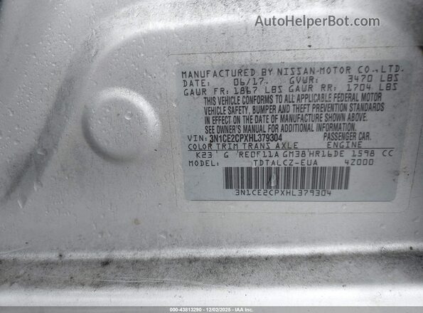 3N1CE2CPXHL379304 2017 NISSAN VERSA NOTE Silver Widok komory silnika