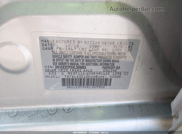 3N1CE2CPXKL359903 2019 NISSAN VERSA NOTE Silver Widok komory silnika