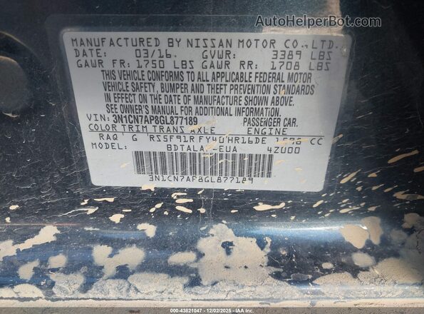 3N1CN7AP8GL877189 2016 NISSAN VERSA Blue Շարժիչի բաժամունքի տեսք