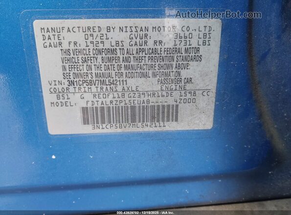 3N1CP5BV7ML542111 2021 NISSAN KICKS Blue 