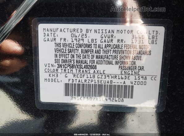 3N1CP5BVXSL492608 2025 NISSAN KICKS PLAY Black Vista del compartimento del motor