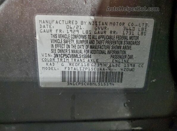 3N1CP5CV8ML515594 2021 NISSAN KICKS Gray 