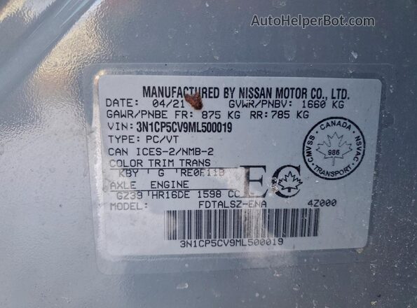 3N1CP5CV9ML500019 2021 NISSAN KICKS Gray 