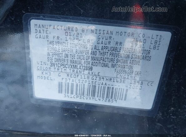 3N1CP5CVXML472859 2021 NISSAN KICKS Black 