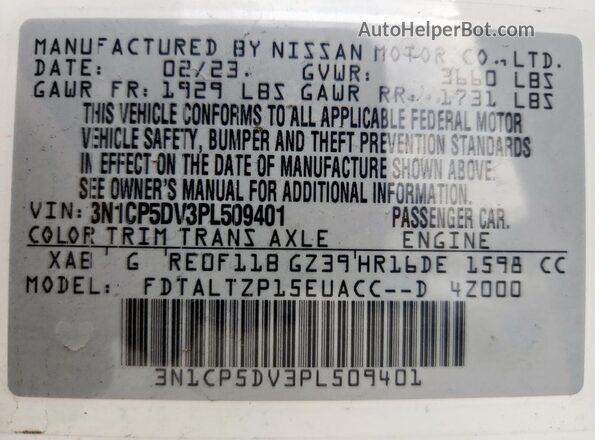 3N1CP5DV3PL509401 2023 NISSAN KICKS White 