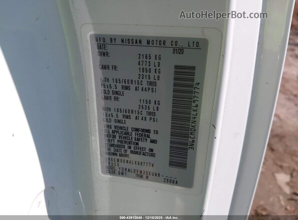 3N6CM0KN4LK697774 2020 NISSAN NV200  CARGO Белый Вид подкапотного пространства