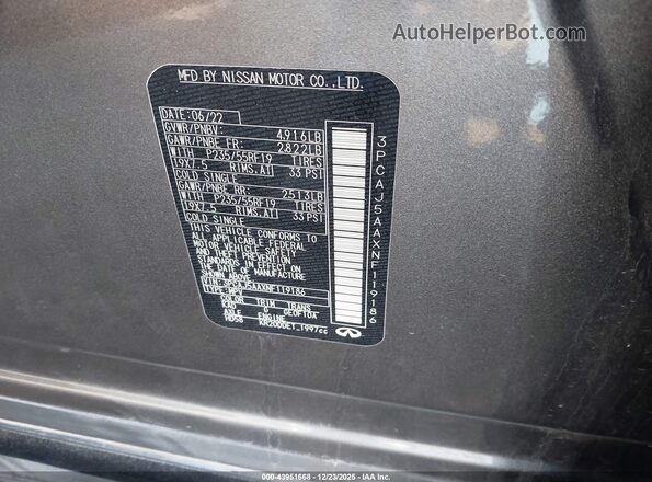 3PCAJ5AAXNF119186 2022 INFINITI QX50 Gray Widok komory silnika