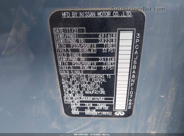 3PCAJ5BA8NF107682 2022 INFINITI QX50 Blue Widok komory silnika