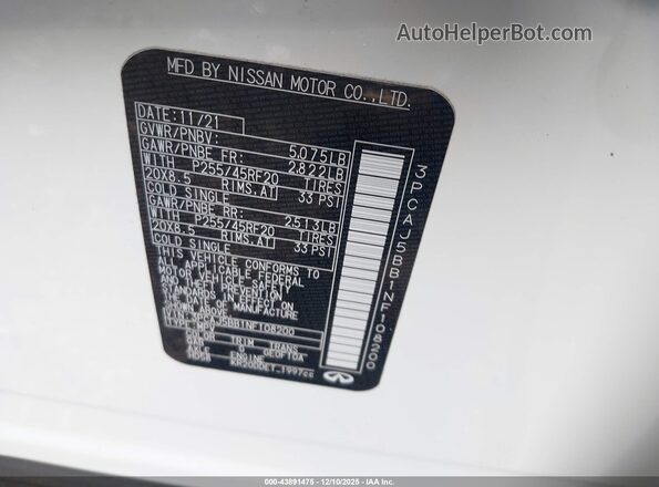 3PCAJ5BB1NF108200 2022 INFINITI QX50 White Вид підкапотного простору