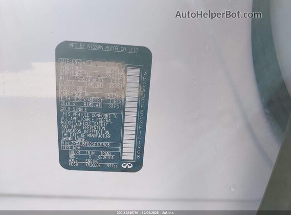 3PCAJ5FB2SF101908 2025 INFINITI QX50 White Vista del compartimento del motor