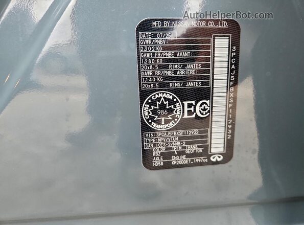3PCAJ5FBXSF112932 2025 INFINITI QX50 Gray Widok naklejki z numerem VIN