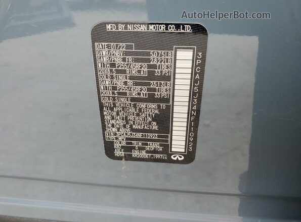 3PCAJ5J34NF110923 2022 INFINITI QX55 Gray Вид наклейки з VIN-кодом