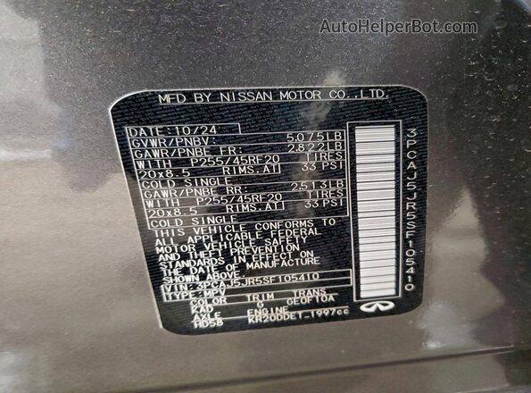 3PCAJ5JR5SF105410 2025 INFINITI QX55 Gray VIN კოდის სტიკერის ხედი
