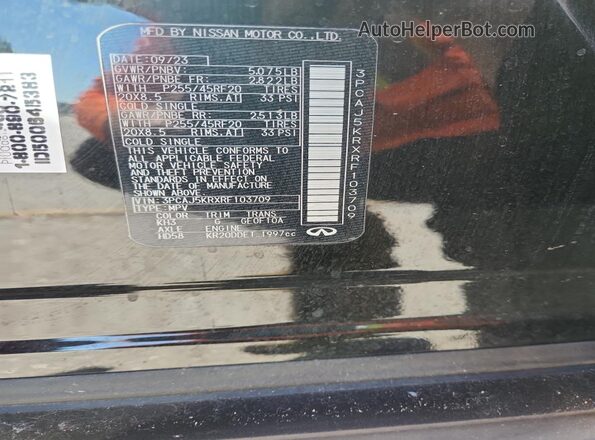 3PCAJ5KRXRF103709 2024 INFINITI QX55 Black Vista de la etiqueta del VIN