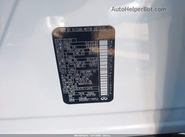3PCAJ5LR7PF112475 2023 INFINITI QX55 White Engine compartment view