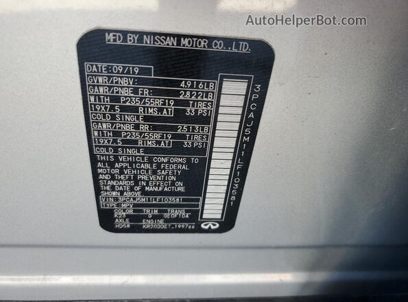3PCAJ5M11LF103581 2020 INFINITI QX50 Silver 