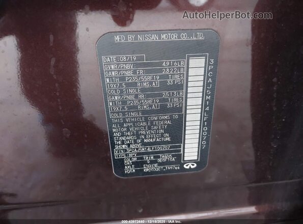 3PCAJ5M14LF100707 2020 INFINITI QX50 Dark Brown 