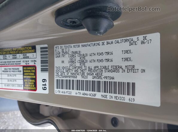 3TMCZ5AN0HM099860 2017 TOYOTA TACOMA Beige Вид підкапотного простору