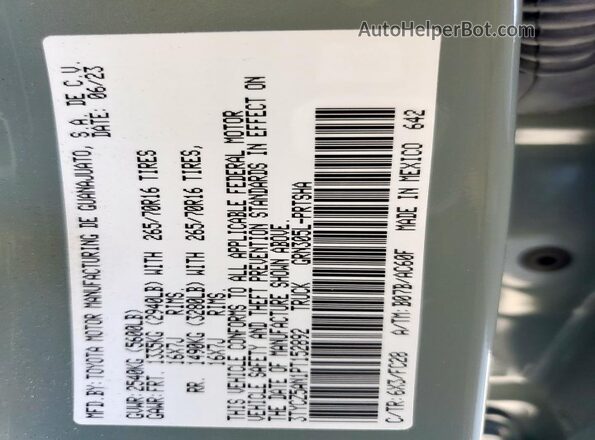 3TYCZ5AN1PT152892 2023 TOYOTA LE Gray VIN կոդի պիտակի տեսք
