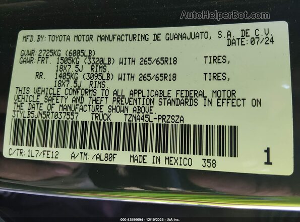 3TYLB5JN5RT037557 2024 TOYOTA TACOMA Gray Widok komory silnika