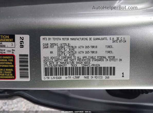 3TYLC5LN2RT004297 2024 TOYOTA TACOMA HYBRID Gray ძრავის განყოფილების ხედი