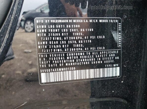 3VV0B7AX5MM021350 2021 VOLKSWAGEN TIGUAN Black 