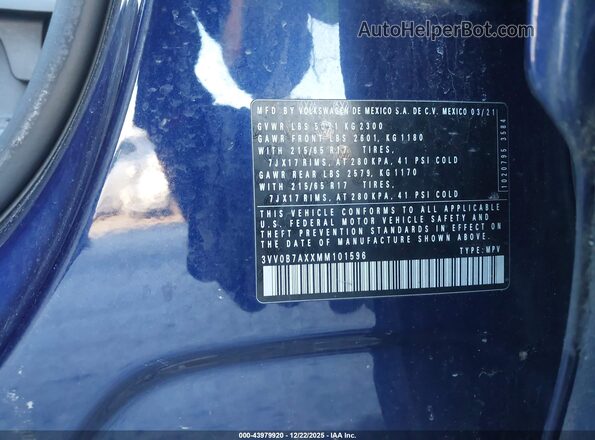 3VV0B7AXXMM101596 2021 VOLKSWAGEN TIGUAN Navy 