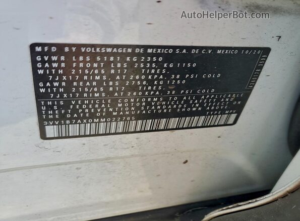 3VV1B7AX0MM022765 2021 VOLKSWAGEN TIGUAN White 
