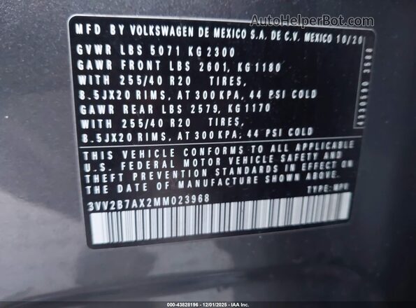 3VV2B7AX2MM023968 2021 VOLKSWAGEN TIGUAN Gray Engine compartment view