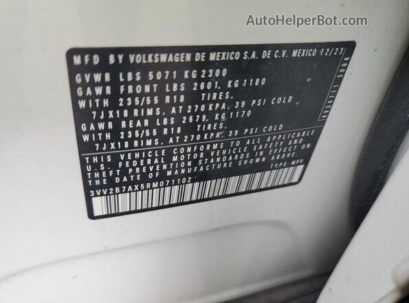3VV2B7AX5RM071102 2024 VOLKSWAGEN TIGUAN White VIN կոդի պիտակի տեսք