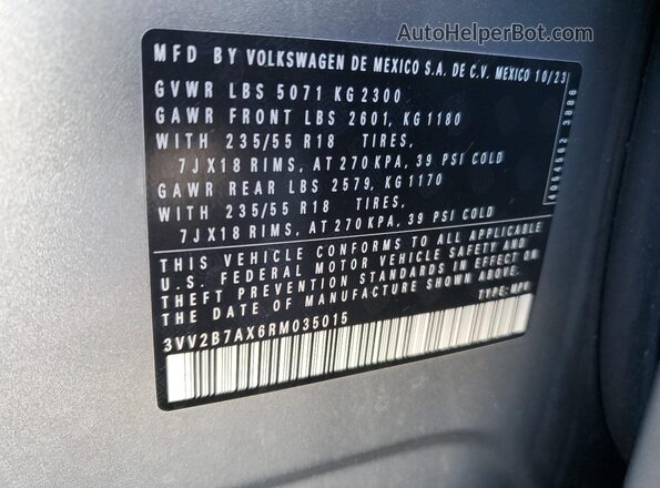 3VV2B7AX6RM035015 2024 VOLKSWAGEN TIGUAN Gray Vista de la etiqueta del VIN