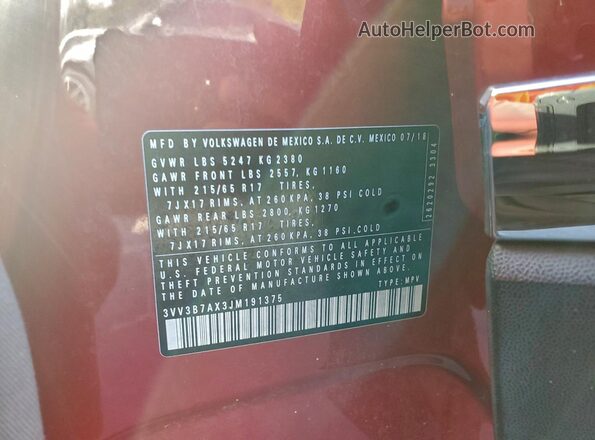 3VV3B7AX3JM191375 2018 VOLKSWAGEN TIGUAN Red 
