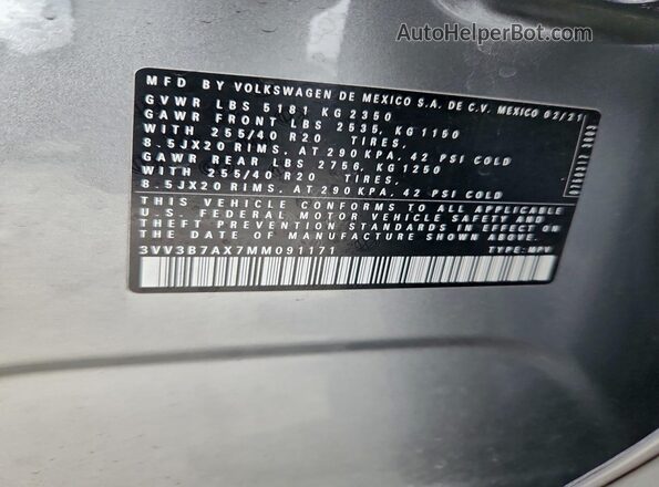 3VV3B7AX7MM091171 2021 VOLKSWAGEN TIGUAN Silver 