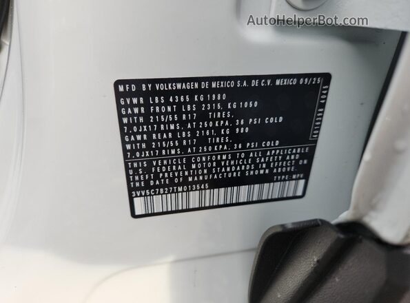 3VV5C7B27TM013545 2026 VOLKSWAGEN TAOS Белый Вид наклейки с VIN-кодом