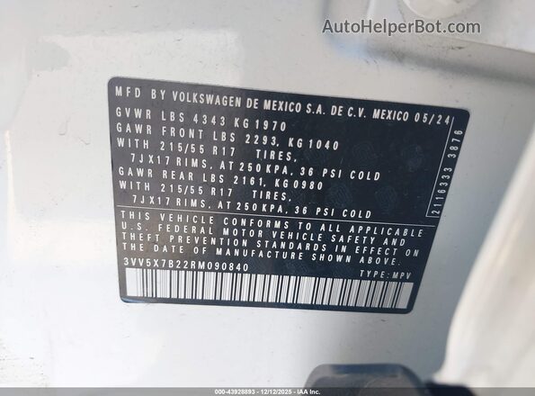 3VV5X7B22RM090840 2024 VOLKSWAGEN TAOS White Engine compartment view