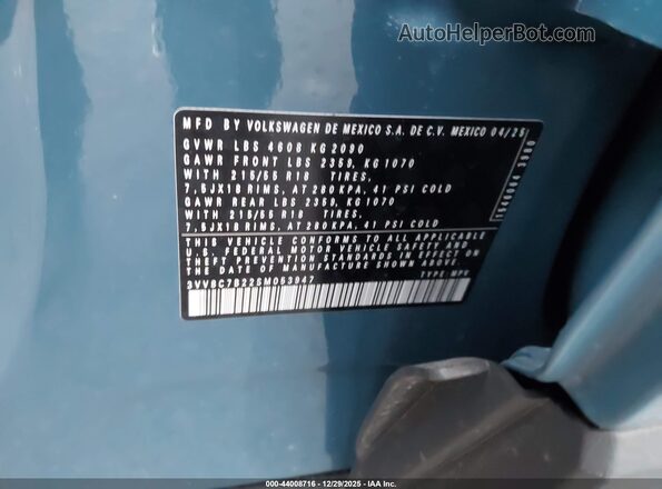 3VV8C7B22SM053947 2025 VOLKSWAGEN TAOS Blue Engine compartment view