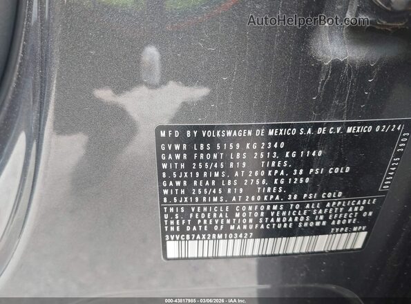 3VVCB7AX2RM103427 2024 VOLKSWAGEN TIGUAN Gray Vista del compartimento del motor