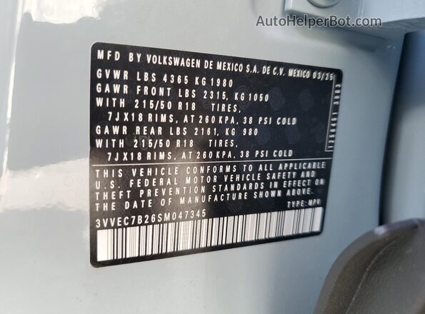 3VVEC7B26SM047345 2025 VOLKSWAGEN TAOS Gray 